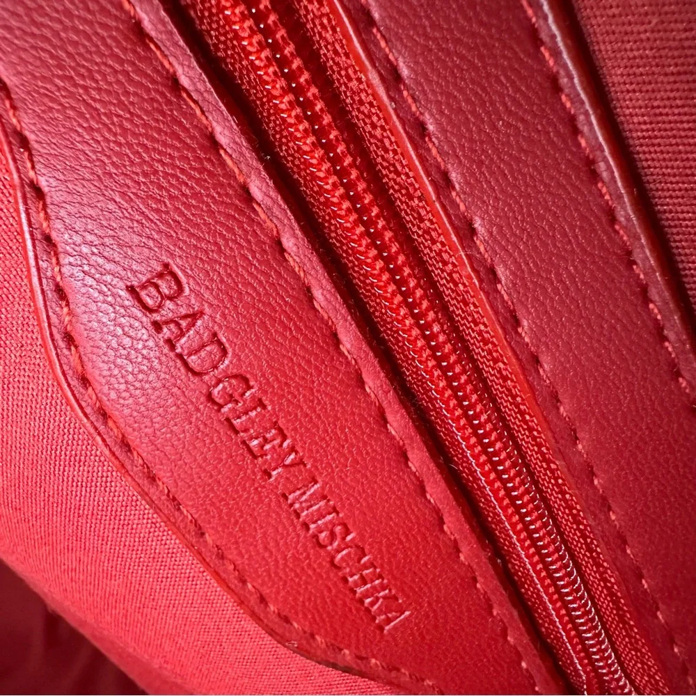Badgley Mischka Bright Red Vegan Leather Gold Studded Backpack NWT